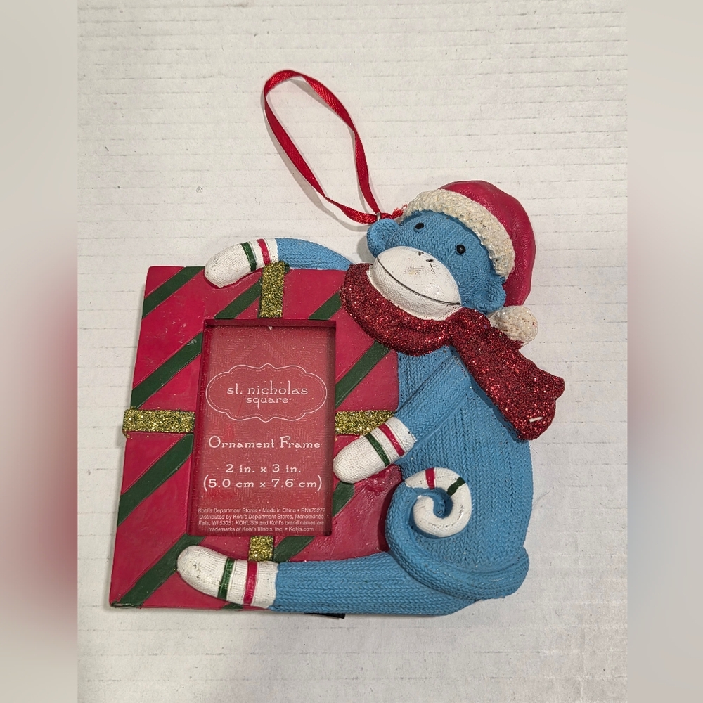 St. Nicholas Square Sock Monkey Photo Ornament